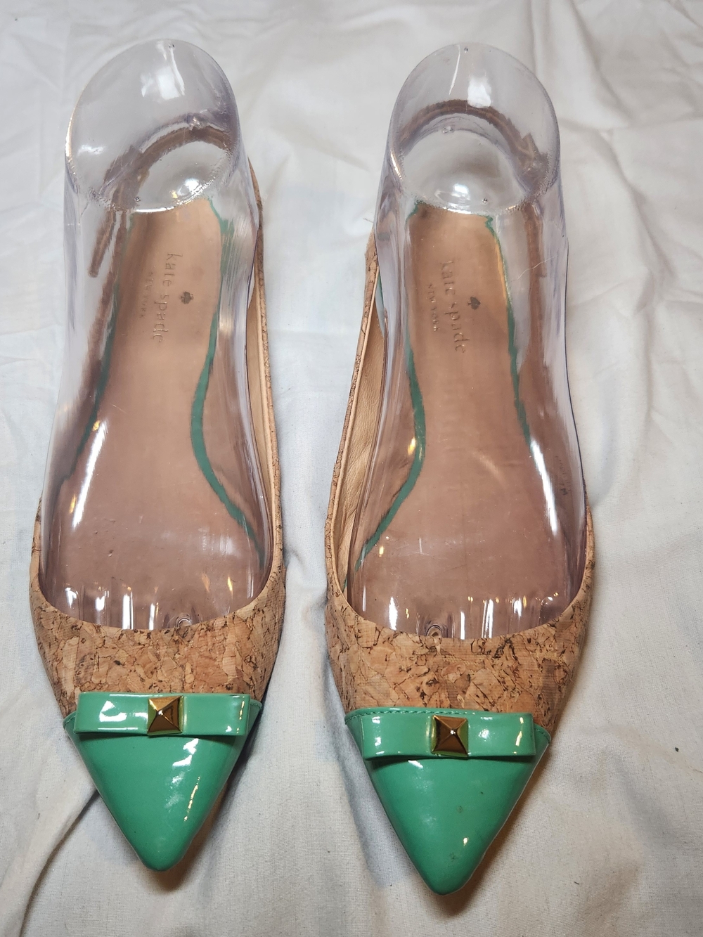 kate spade Cork & Mint Pointed Ballet Flats with Gold Stud 7